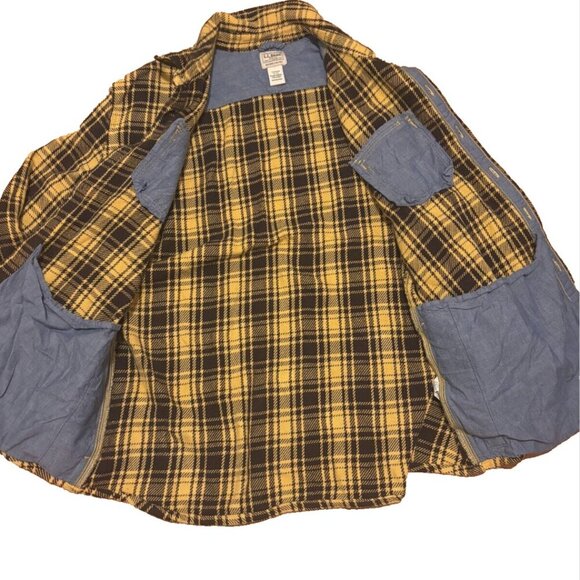 LL Bean Mens XL-Reg Flannel Long Sleeve Shirt Jacket Yellow Plaid with Pockets - Picture 2 of 5
